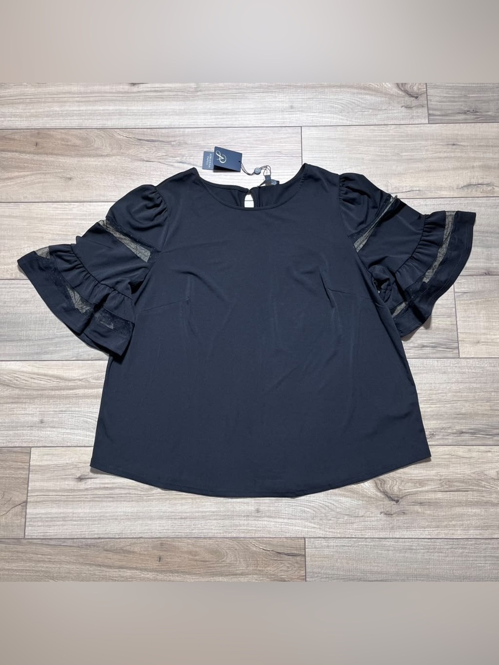 Adrianna Papell Womens Sheer Insert Elbow Top Size 2X Black